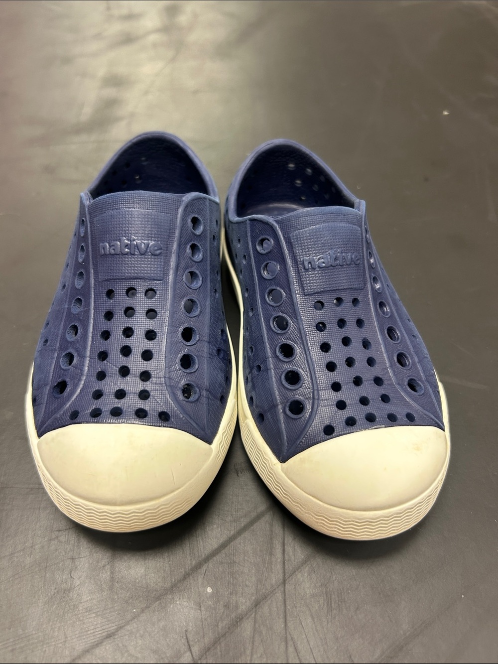 Native Jefferson Slip-On Sneakers in Navy Blue and White Toe